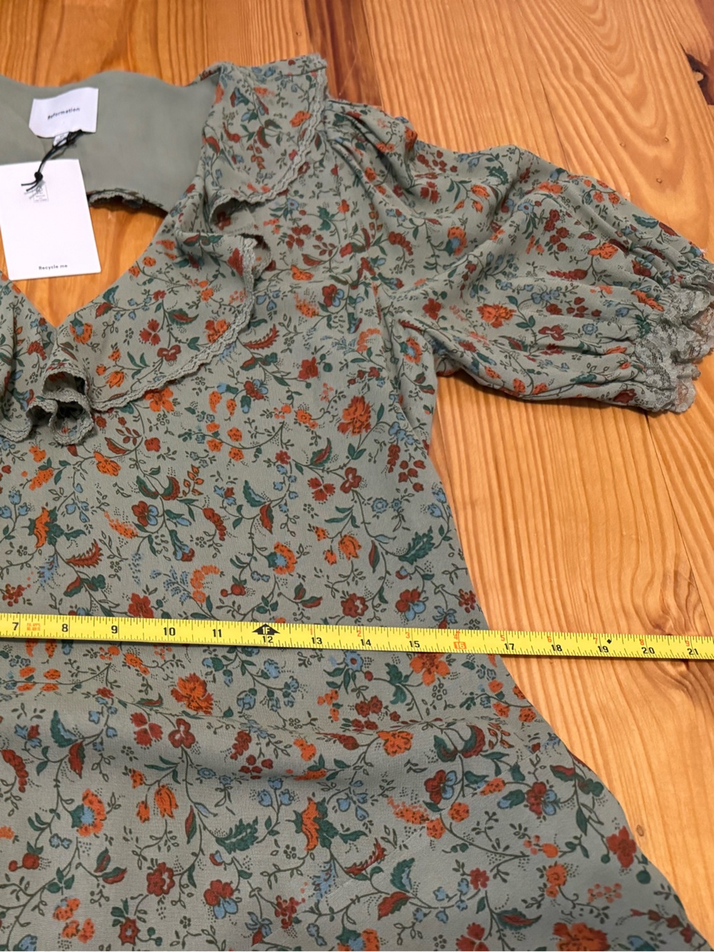 Reformation Evra Ponderosa Dress Green Floral Ruffle Lace Trim SZ US 12 NWT - Picture 11 of 16